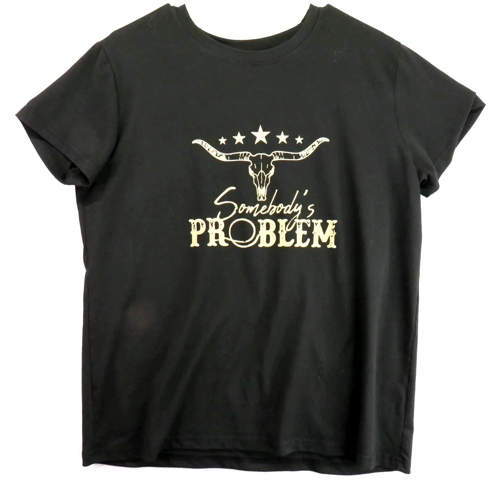 SHEIN Shirt Womens XL Black Somebody's Problem Western Cow Skull Graphic Tee